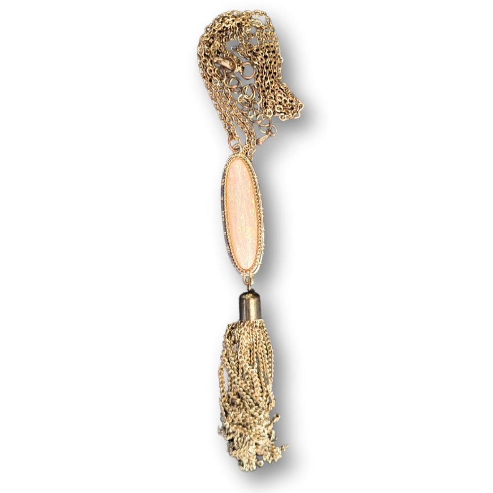 Vintage Gold Tone Pink Opalish Necklace Mezon Handbags